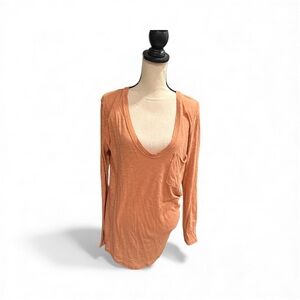We The Free Deep V-Neck Orange Long Sleeve Top